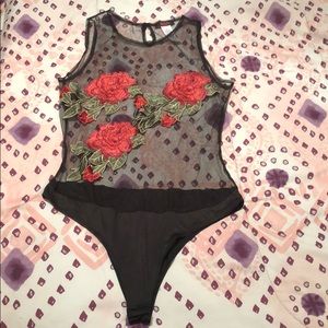 Black Mesh Rose Bodysuit (WORN ONCE)